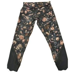Lululemon‎ Crop Leggings Size 6 Spring Bloom Flip Waist Yoga Active Mesh Leg